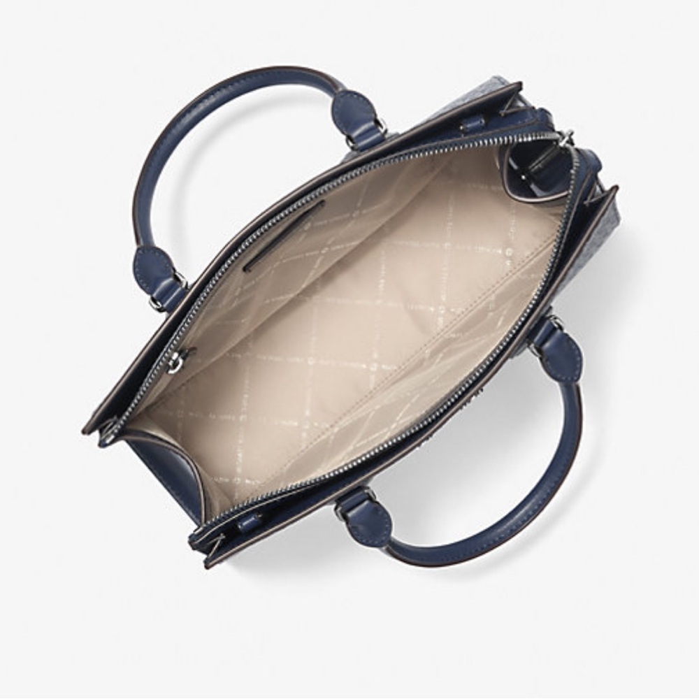 MICHAEL KORS Sheila Medium Ombré Signature Logo CZ Satchel Crossbody 
Navy 
NWT - Picture 2 of 16